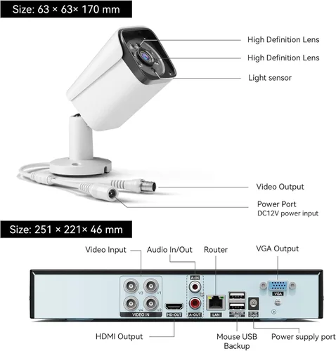 Vista 7 de Sistema de cámara de seguridad con cable para exteriores, 4CH 5MP Lite AHD DVR con disco duro de 500G, 4 x 3MP cámara CCTV con cable, kit DVR