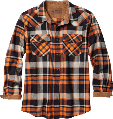 Vista 14 de Legendary Whitetails Camisa de franela para hombre, tipo vaquera, con botones, de algodón cepillado negro espiga