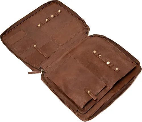 Vista 4 de MONZA Cartera de negocios para hombres y mujeres – Cremallera de piel de cabra de primera calidad cerrada, cartera ejecutiva, organizador