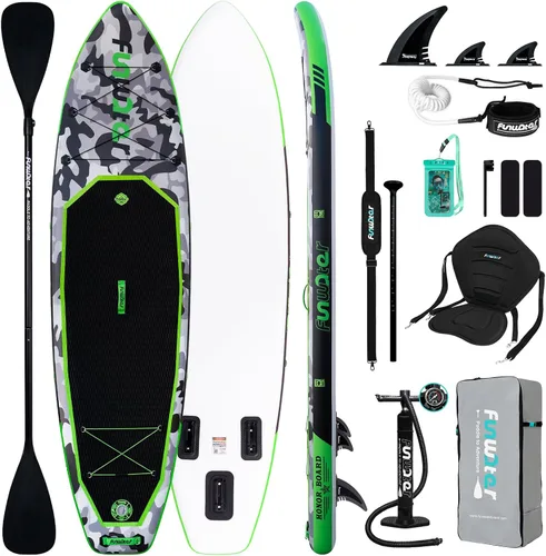 Vista 11 de FunWater Inflatable Stand Up Paddle Board with Premium SUP Paddleboard Accessories, Anti-Slip EVA Deck, 11'6''/11'/10'6'' Paddle Boards for Adults &