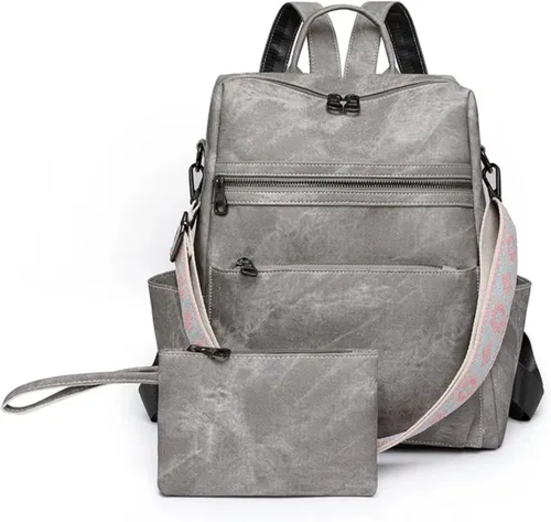 Vista 7 de Mochila para mujer, mochila impermeable de piel sintética, ligera, a la moda, multiusos, convertible, mochila de viaje, bolso de hombro, color negro