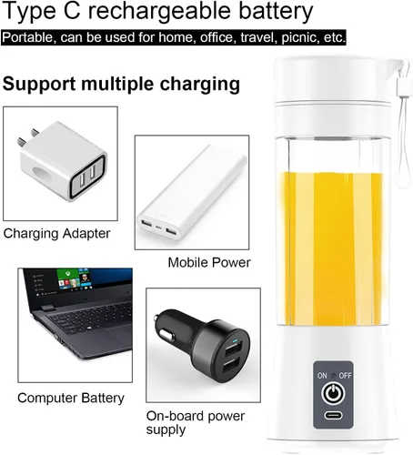 Vista 3 de Licuadora portátil Licuadora personal Mini Batidos Batidos Juicer Cup USB Recargable Blanco