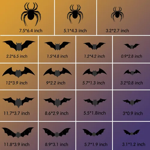Vista 7 de 68 piezas de decoración de pared de murciélago con 68 decoraciones de araña y murciélago de Halloween, decoraciones de murciélagos de Halloween