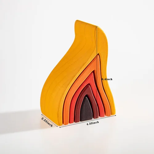 Vista 2 de Juguete apilable de madera de arco iris, apilador de madera con elementos de fuego, bloques apilables de varias formas, Waldorf y Montessori juguete