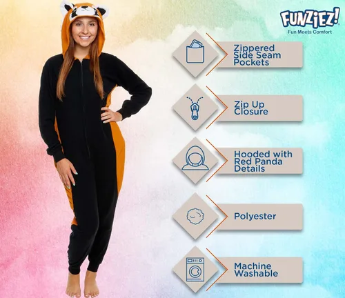 Vista 4 de Slim Fit Adult Onesie - Animal Halloween Costume - Plush Fruit One Piece Cosplay Suit for Women and Men by FUNZIEZ!