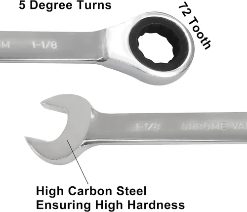 Vista 3 de Llave de trinquete de 1-1/8 pulgadas, llave combinada de trinquete, 12 puntos, 72 dientes para proyectos SAE espacios reducidos