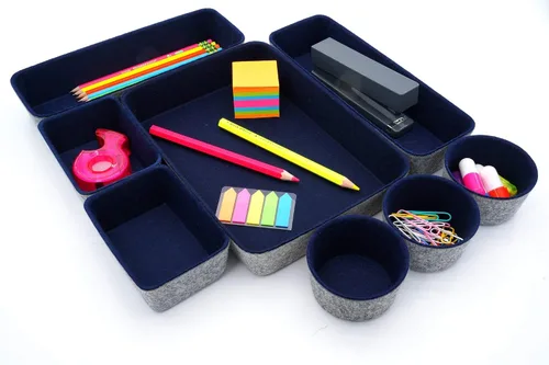 Vista 9 de Welaxy Bandeja organizadora de cajones de escritorio de oficina Bandeja de almacenamiento de fieltro para bolígrafos Maquillaje de joyería Carbono