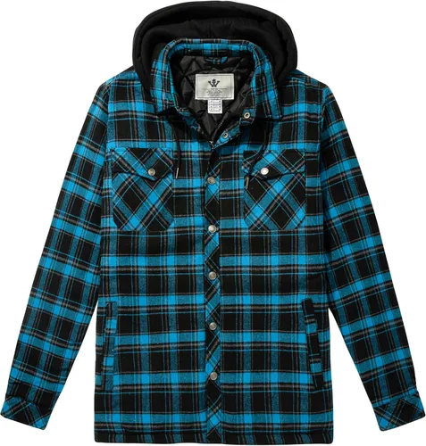 Vista 11 de WenVen Chaqueta acolchada de franela gruesa a cuadros con capucha extraíble para hombre Amarillo
