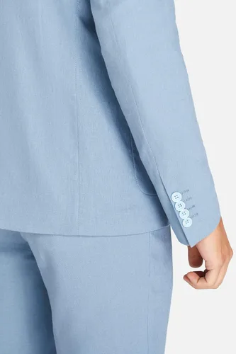 Vista 3 de Blazer de lino para hombre, chaqueta de traje ajustado con dos botones, chaqueta deportiva casual para negocios, boda, fiesta