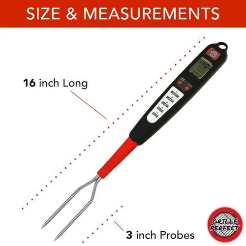 Vista 6 de Grille Perfect horquilla con termómetro digital para carne a la parrilla y asador con alarma que indica que está completa la cocción