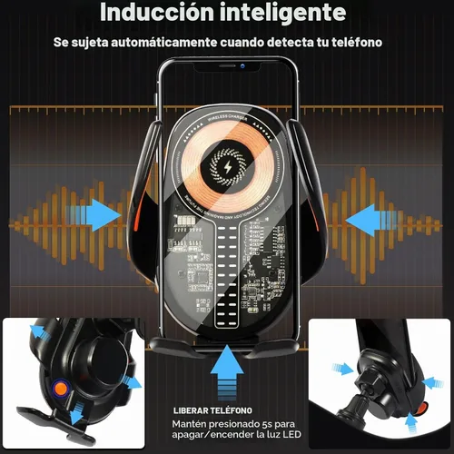 Vista 2 de Soporte para teléfono de automóvil de 15 W, soporte de cargador Negro