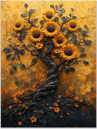 Vista 18 de VOCBAN Tree of Life Canvas Wall Art Painting Poster Nature Print Canvas Wall Art Print Artwork Living Room Bedroom Office Hallway Picture(black