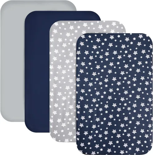 Vista 19 de Juego de sábanas de moisés de 4 piezas para bebé niño o niña, ajuste universal para colchón ovalado, con forma de reloj de arena y rectangular, gris