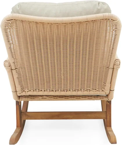 Vista 9 de Christopher Knight Home Nadine Mecedora de Patio, Mecedora de Mimbre, Mecedora de Patas de Madera, Silla de Mimbre de Ratán PE, Mecedora con Beige