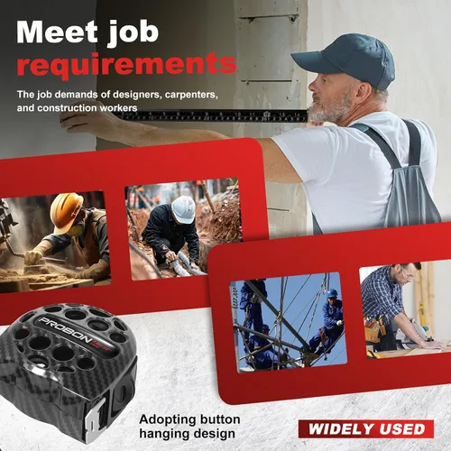 Vista 7 de Cinta métrica negra 25FT/7.5M de acero inoxidable con escala de doble cara, impermeable, retráctil, cinta de medición práctica para construcción