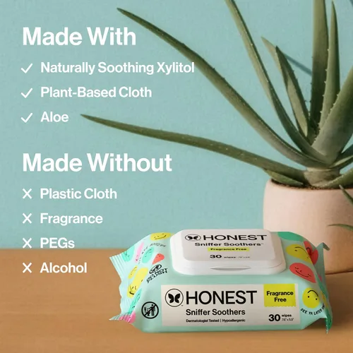 Vista 3 de The Honest Company Toallitas eliminadoras de mocos a base de plantas, calmante para la nariz con aloe, hipoalergénicas, piel sensible, verificado