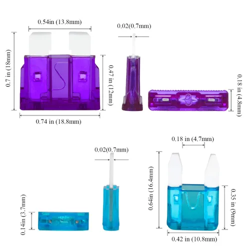 Vista 3 de Juego surtido de 250 fusibles de cuchilla de automóvil, fusible automático estándar y mini fusible de automóvil para marina, RV, cámper, barco