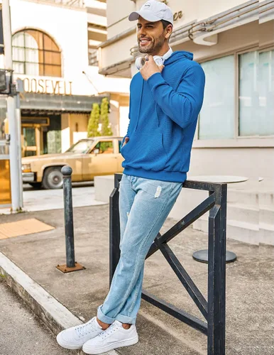 Vista 3 de COOFANDY Sudadera con capucha para hombre, manga larga, casual, con bolsillo, de punto gofre
