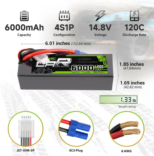 Vista 2 de OVONIC 4S Hard Case LiPo Batería 6000mAh 14.8V 120C RC Batería con conector EC5 (paquete de 2)