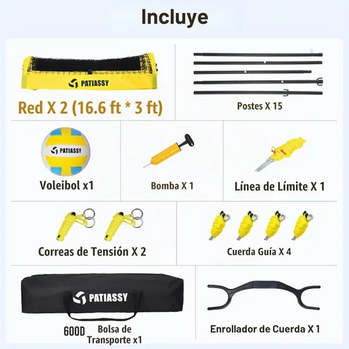Vista 9 de 4 Square Volleyball Game Set, 4 Way Net System with 16FT & 32FT Court, Adjustable Height Backyard Badminton Combo, Portable Outdoor Kit with Ball