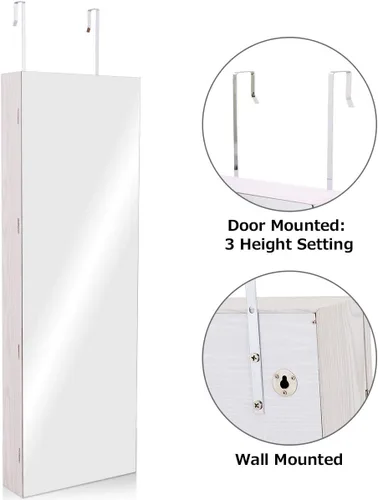 Vista 7 de Giantex Armario de joyería montado en la pared armario de joyería con cerradura con pantalla completa espejo más grande y ancho de 16 pulgadas caja