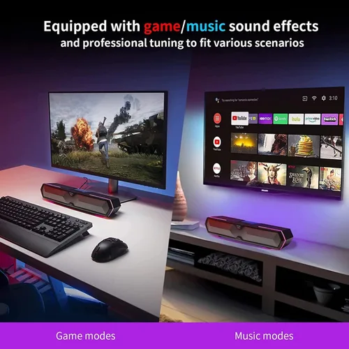 Vista 2 de Edifier Barra de sonido de computadora MG300: altavoces fuertes con graves profundos - Interruptor RGB Micrófono incorporado para altavoces