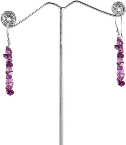 Vista 4 de Aretes colgantes de piedra de amatista natural para mujeres y niñas, aretes de gancho colgantes de cristal colorido para gota de chakras, piedras