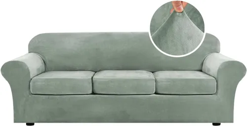 Vista 100 de H.VERSAILTEX - Funda elástica para sofá de 2 piezas, funda protectora de terciopelo, suave, con parte inferior elástica, con un ancho de hasta 49