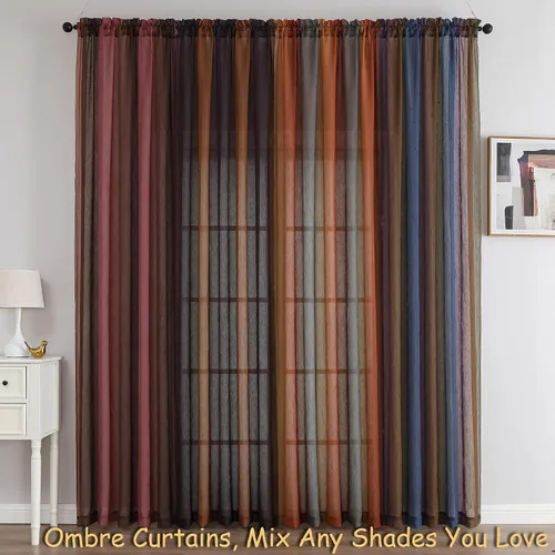 Vista 8 de OWENIE Cortinas transparentes degradadas para dormitorio, sala de estar, 96 Morado y dorado