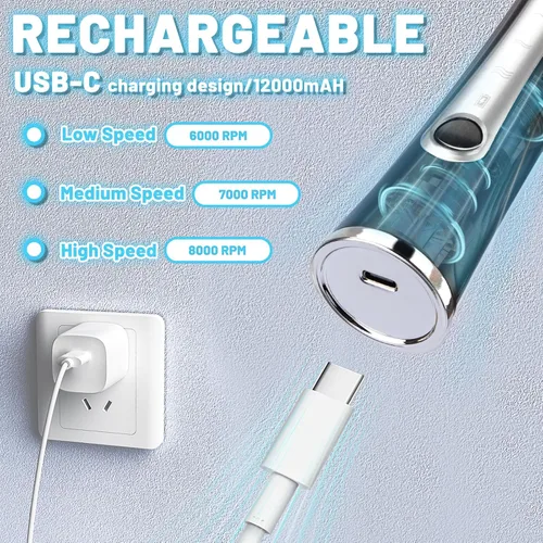 Vista 2 de TonJin Espumador de Leche USB-C Recargable de Mano con Varilla y 2 Batidores de Acero Inoxidable 304, Nuevo Mejorado con 3 Velocidades, Espumador