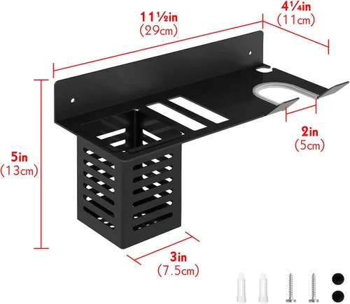 Vista 4 de LUEXBOX Soporte para secador de pelo montado en la pared, organizador de herramientas para baño, soporte para rizador, estante para secadora