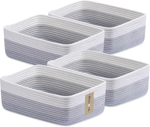 Vista 19 de MiniArk Cestas organizadoras grandes poco profundas de 15 x 11 x 5.1 pulgadas, contenedores de almacenamiento tejidos de cuerda para baño, estantes