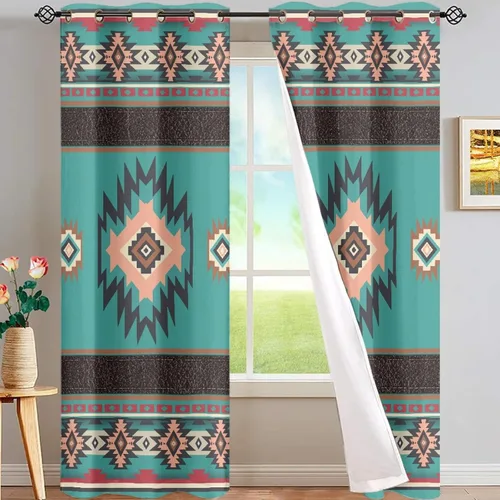 Vista 18 de ZFRXIGN Cortinas opacas para ventana de caballo azteca occidental, 63 pulgadas de largo, para cuarto de bebé, sala de estar, dormitorio, 2 paneles