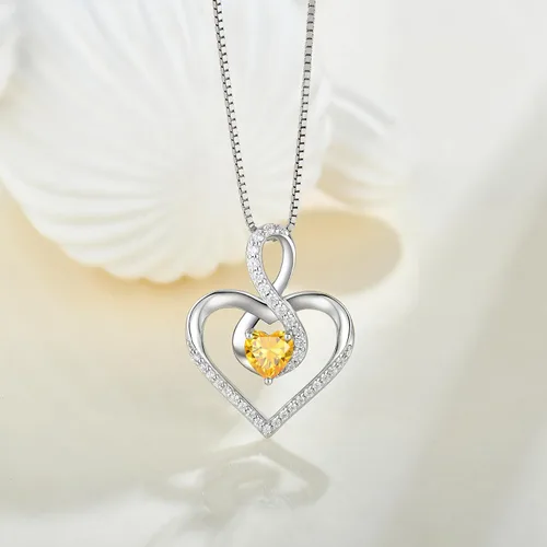 Vista 2 de Lwsary Forever Love Heart Pendant Necklace 925 Sterling Silver Infinity Pendant with Birthstone Zirconia Anniversary Birthday Gifts for Women Girls