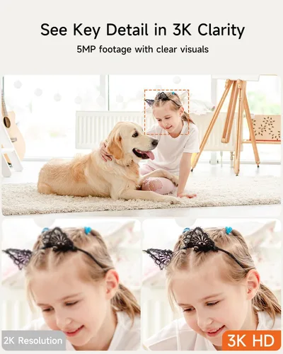 Vista 2 de Cámara de seguridad inteligente 3K para interiores con detección de IA humana/mascota/facial, cobertura panorámica de 360°, audio de 2 vías, Wi-Fi