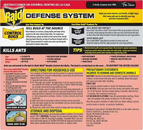Vista 2 de Raid Max - Cebos para hormigas de doble control, sistema de defensa de uso doméstico para controlar insectos, tecnología de cebo doble, 0.28 onzas
