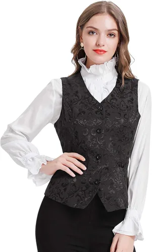 Vista 3 de GRACE KARIN Chaleco Waistcoat para Mujer Vestido Vintage Steampunk Chaqueta Jacquard