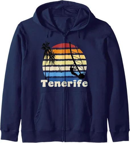 Vista 4 de Tenerife Canary Islands Windsurfing Windsurf Sudadera con capucha y cremallera para, Negro