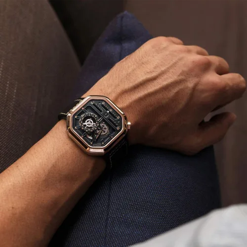 Vista 5 de AGELOCER Reloj cuadrado luminoso de acero inoxidable de lujo automático mecánico para hombre