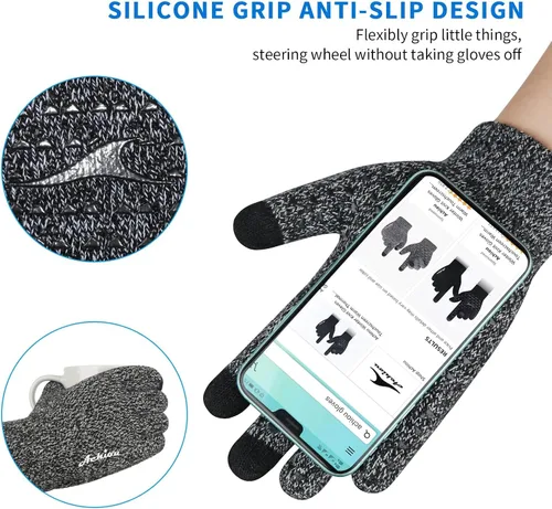 Vista 3 de Achiou Guantes de invierno para hombres y mujeres, 2 pares de guantes cálidos para pantalla táctil con forro de punto suave térmico, puño elástico