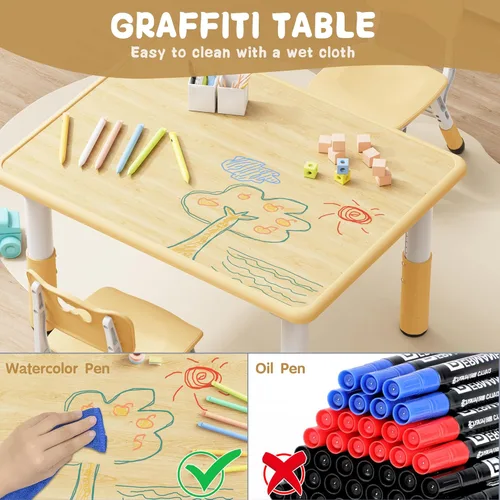Vista 2 de Brelley - Juego de mesa y 2 sillas para niños, escritorio infantil ajustable en altura de 31.5" L x 23.6" W y juego de sillas, escritorio con diseño