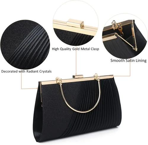 Vista 7 de DETARA Bolsos de noche para mujer, con lentejuelas brillantes, bolso de mano con diamantes de imitación, formal, boda, fiesta, baile