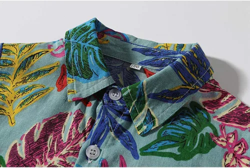 Vista 3 de Camisas hawaianas casuales de algodón con estampado de botones y manga corta para bebés niños para vacaciones