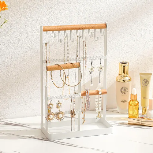 Vista 2 de V-LAFUYLIFE Organizador de joyas, soporte para collares, organizador de 6 niveles para árbol de joyería con soporte para pulsera, bandeja