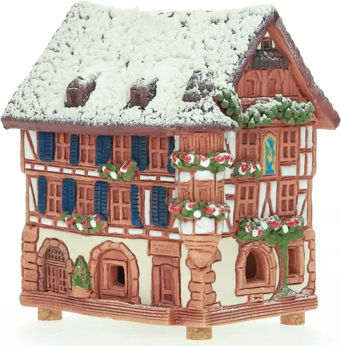 Vista 3 de Cerámica casas y pueblos colección - miniatura hecha a mano de Kaysersberg histórica casa en Alemania, edición de invierno - cono incienso titular