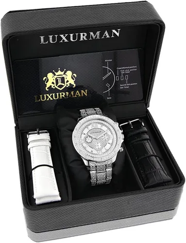 Vista 4 de LUXURMAN Reloj con bisel de diamantes y banda para hombre 1ctw de diamantes Liberty, Moderno