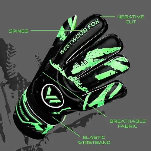 Vista 2 de WESTWOOD FOX Guantes de portero Guantes de portero de fútbol con protección para los dedos para niños, jóvenes, adultos, agarre pesado en la palma