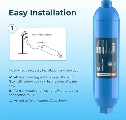 Vista 4 de CRYSTALA Filtro de agua para vehículos recreativos/caravana, filtro de agua en línea que reduce eficazmente mal sabor, olores, cloro y sedimentos
