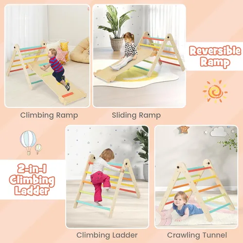 Vista 2 de Costzon Juguetes de escalada para niños pequeños, 4 en 1 plegables de madera Montessori para niños, juguetes de escalada triangulares con rampa