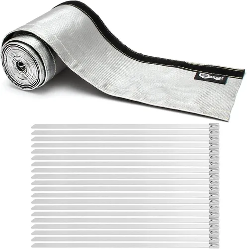 Vista 12 de Funda de calor aluminizada con protección térmica, línea de combustible, cable de calor, 1-1/2 pulgadas de diámetro interior x 10 pies con 20 bridas